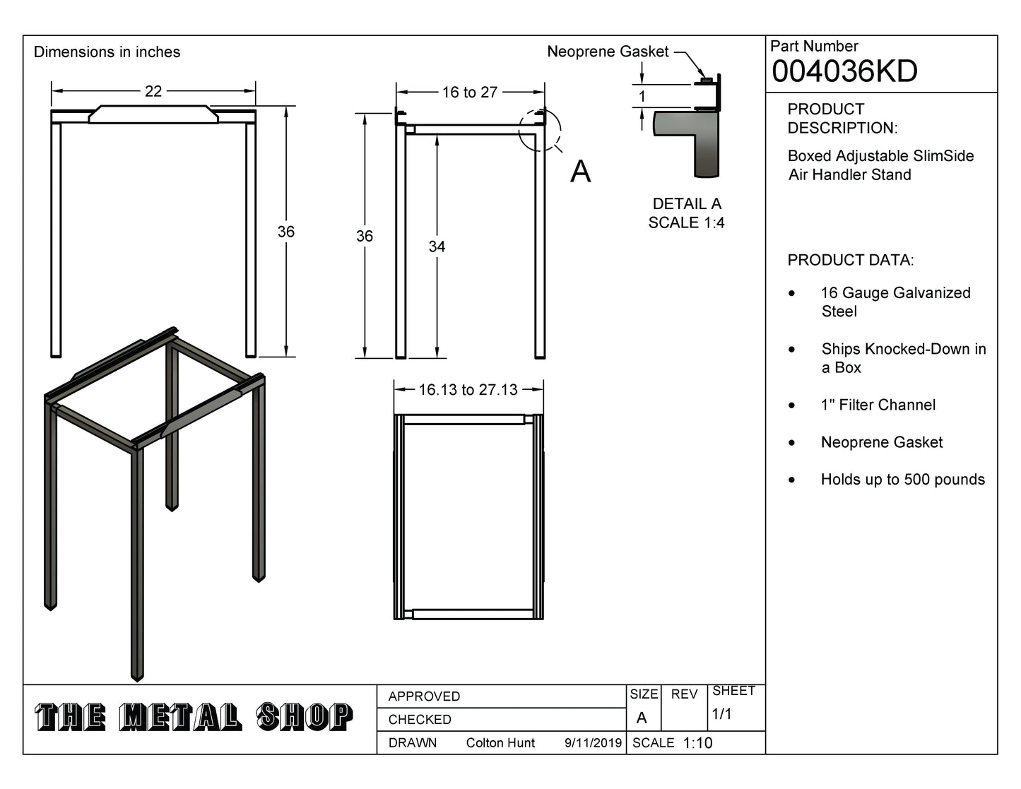 **Stand In A Box**                                         Adjustable Air Handler Stands
