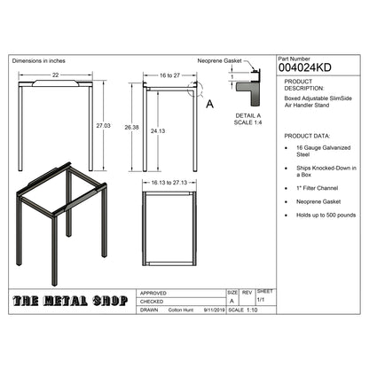 The Metal Shop Air Handler Stand Part Number 004024KD Submittal